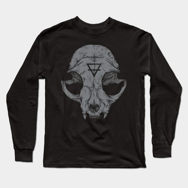 Cat Skull Long Sleeve T-Shirt by Deniart